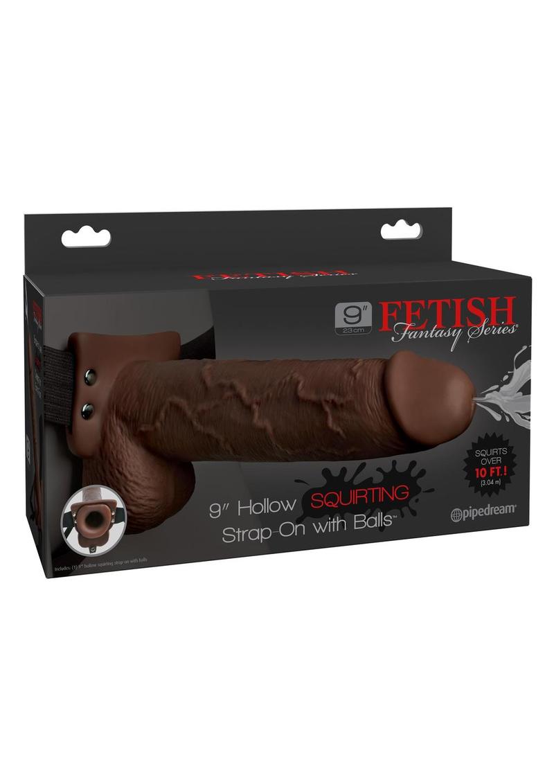 Fetish Fantasy Series Hollow Squirting Strap-On Dildo with Balls and Harness - Chocolate - 9in