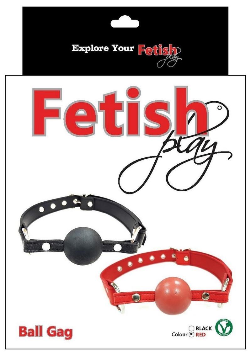 Fetish Play Ball Gag Vegan Leather - Red