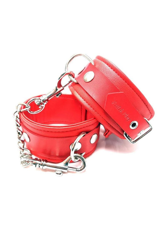 Fetish Play Wrist Cuffs Vegan Leather - Red