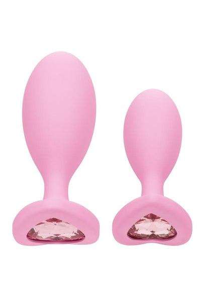 First Time Crystal Booty Duo Silicone Anal Plug - Pink - 2 Pack