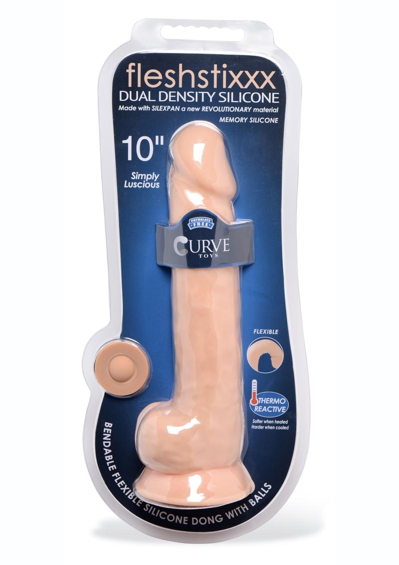 Fleshstixxx Dual Density Silicone Bendable Dong with Balls - Vanilla - 10in