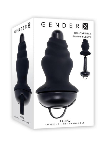 Gender X Echo Rechargeable Silicone Vibrator with Removable Sleeve - Black