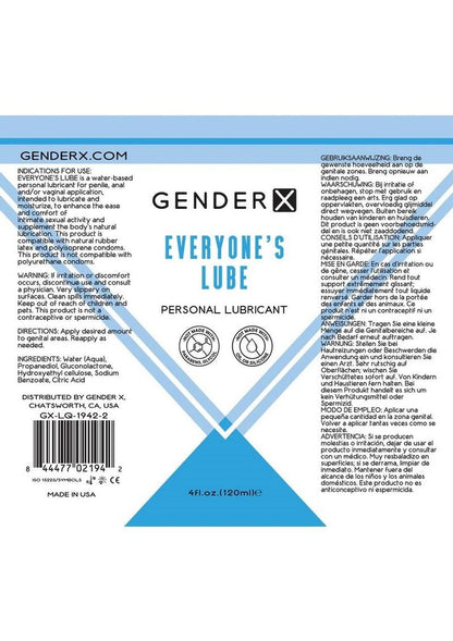 Gender X Everyone's Lube Water Based Lubricant - 4oz