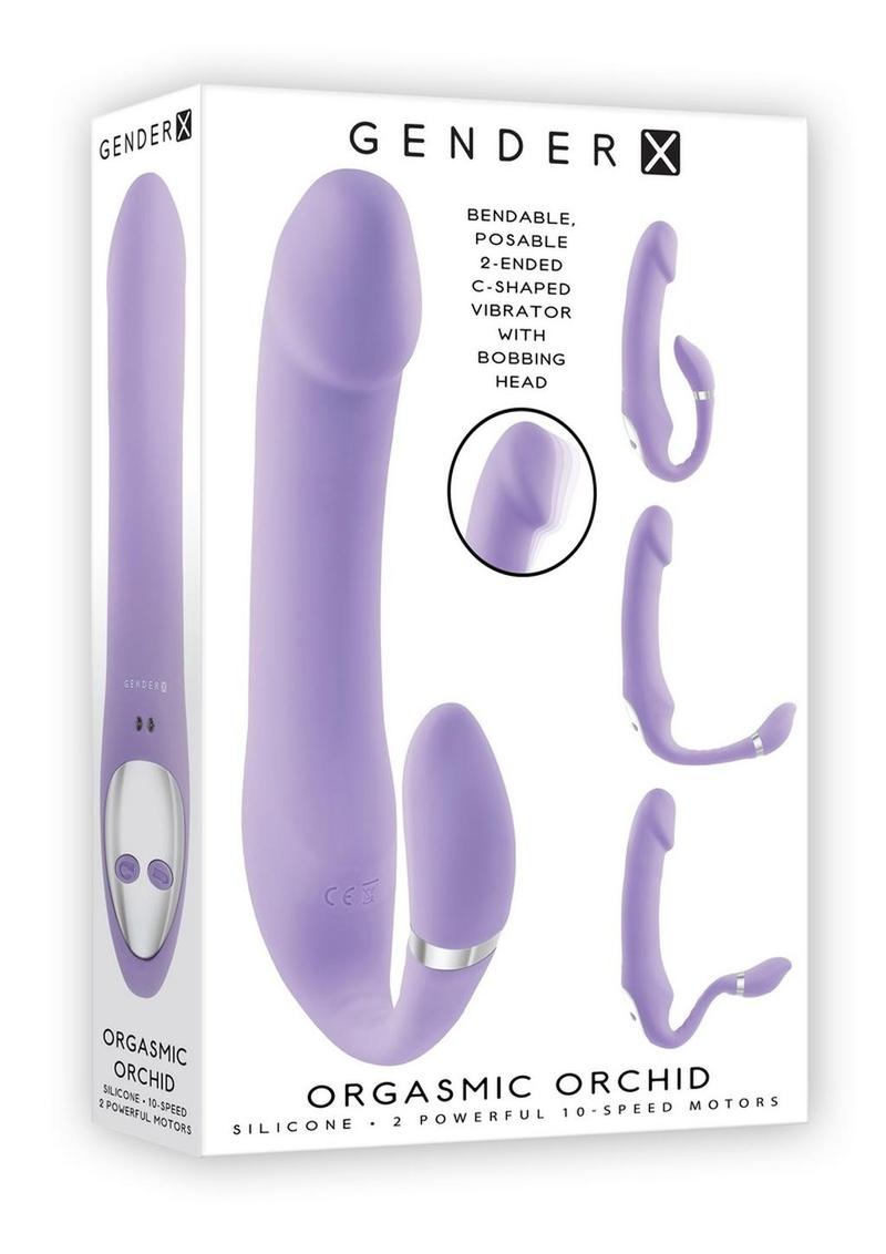 Gender X Orgasmic Orchid Rechargeable Silicone Vibrator with Clitoral Stimulator - Purple