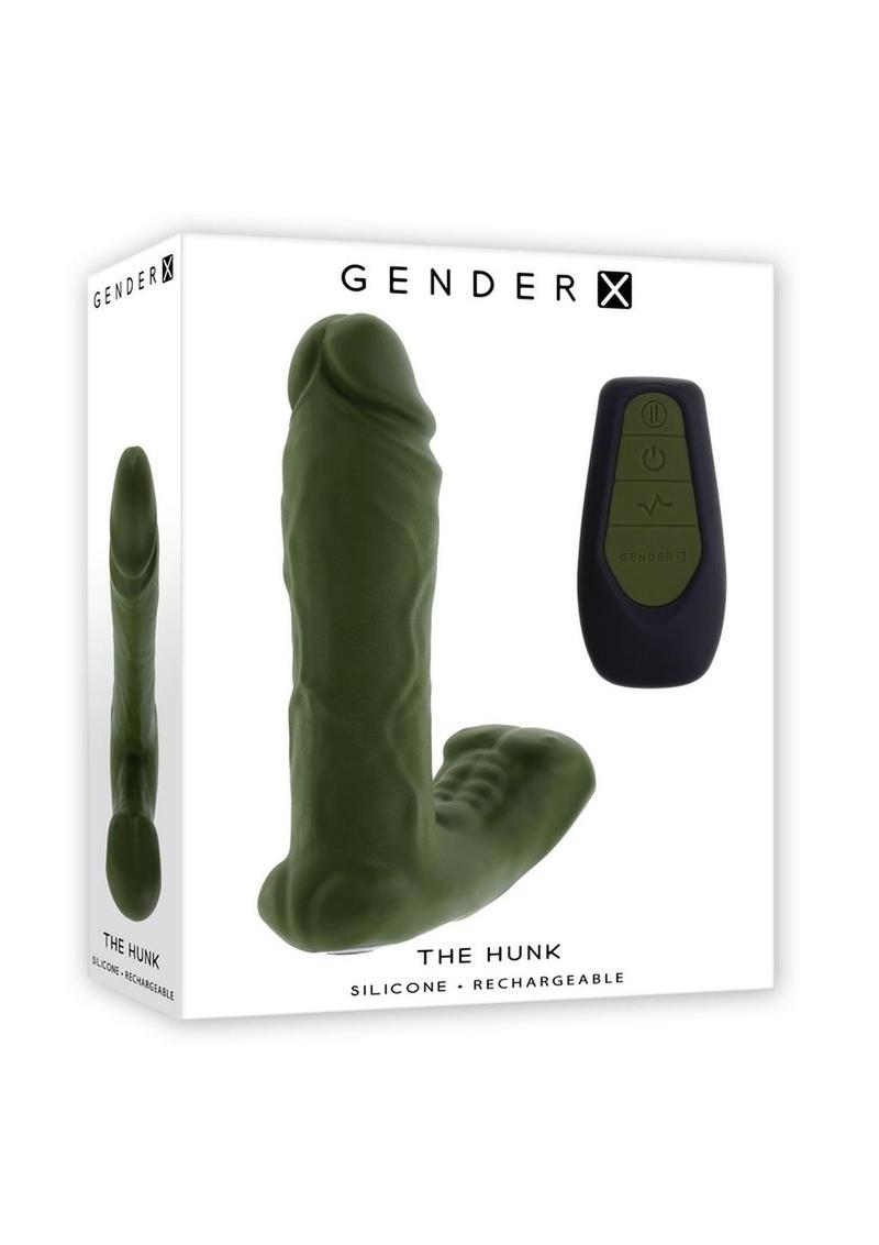 Gender X The Hunk Rechargeable Silicone Vibrating Dildo with Remote Control - Green