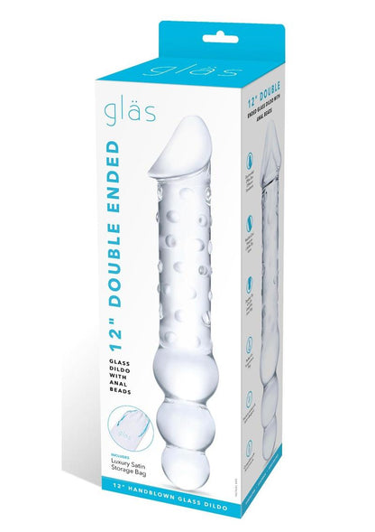 Glas Double Ended Glas Dildo with Anal Beads - Clear - 12in