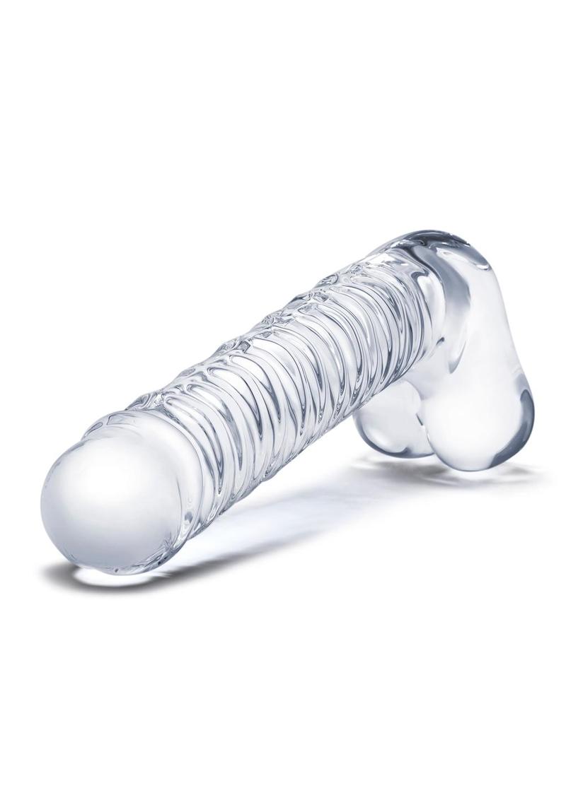 Glas Realistic Ribbed Glass G-Spot Dildo with Balls