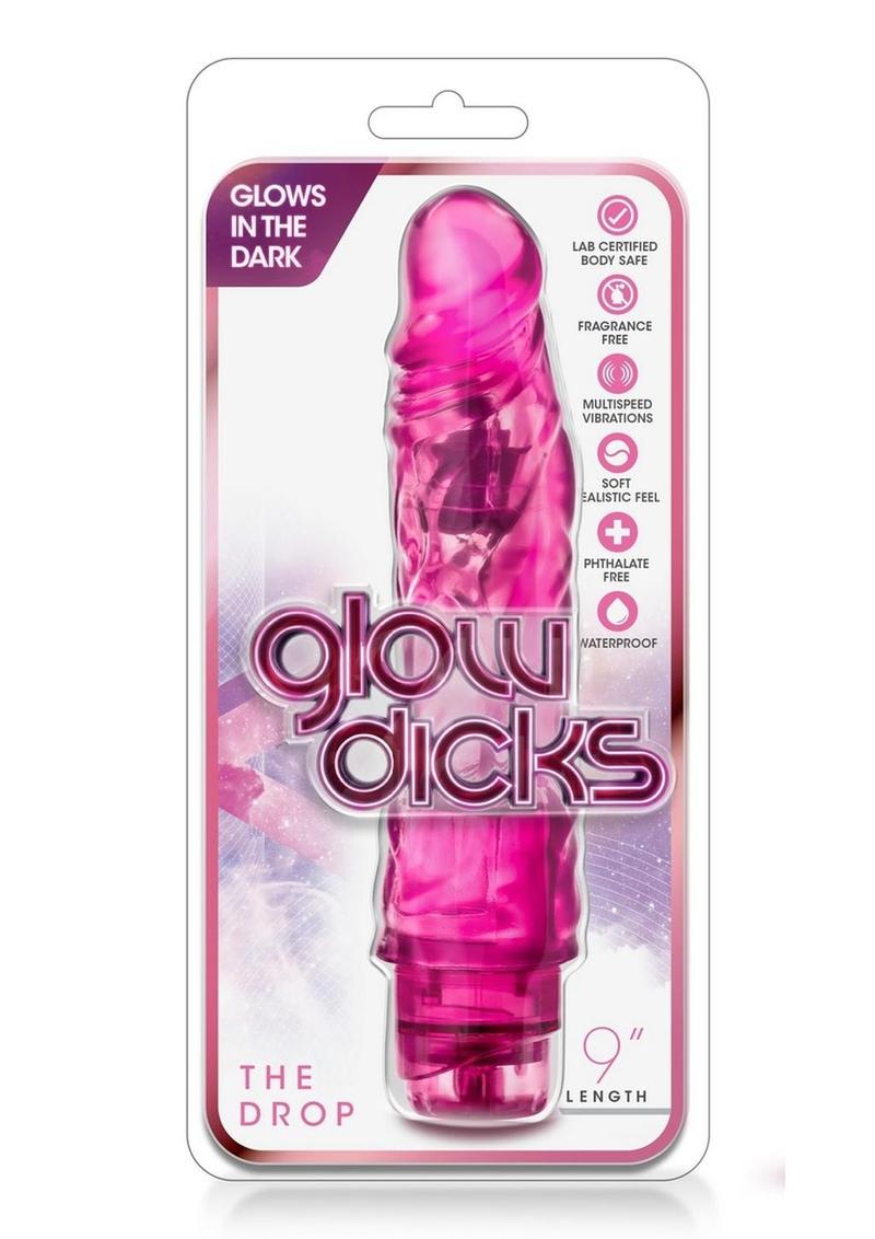 Glow Dicks The Drop Vibrating Dildo - Glow In The Dark/Pink - 8.5in