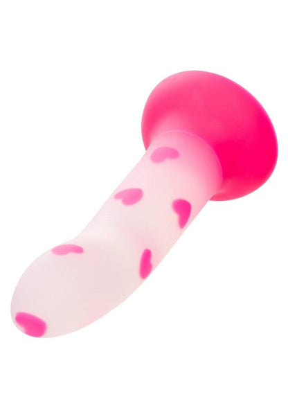 Glow Stick Heart Silicone Glow In The Dark Dildo with Suction Base - Pink