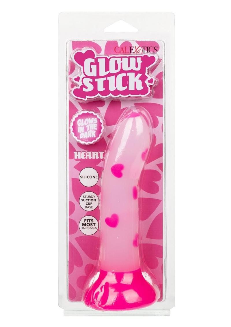 Glow Stick Heart Silicone Glow In The Dark Dildo with Suction Base - Pink