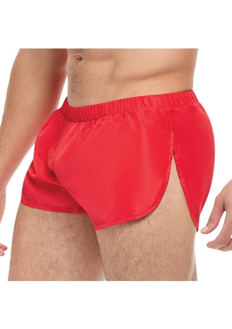 Goal Line Extreme Split Booty Shorts - Red - Large/XLarge