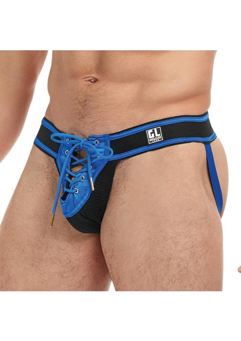 Goal Line Lace-Up Jockstrap - Blue - Large/XLarge