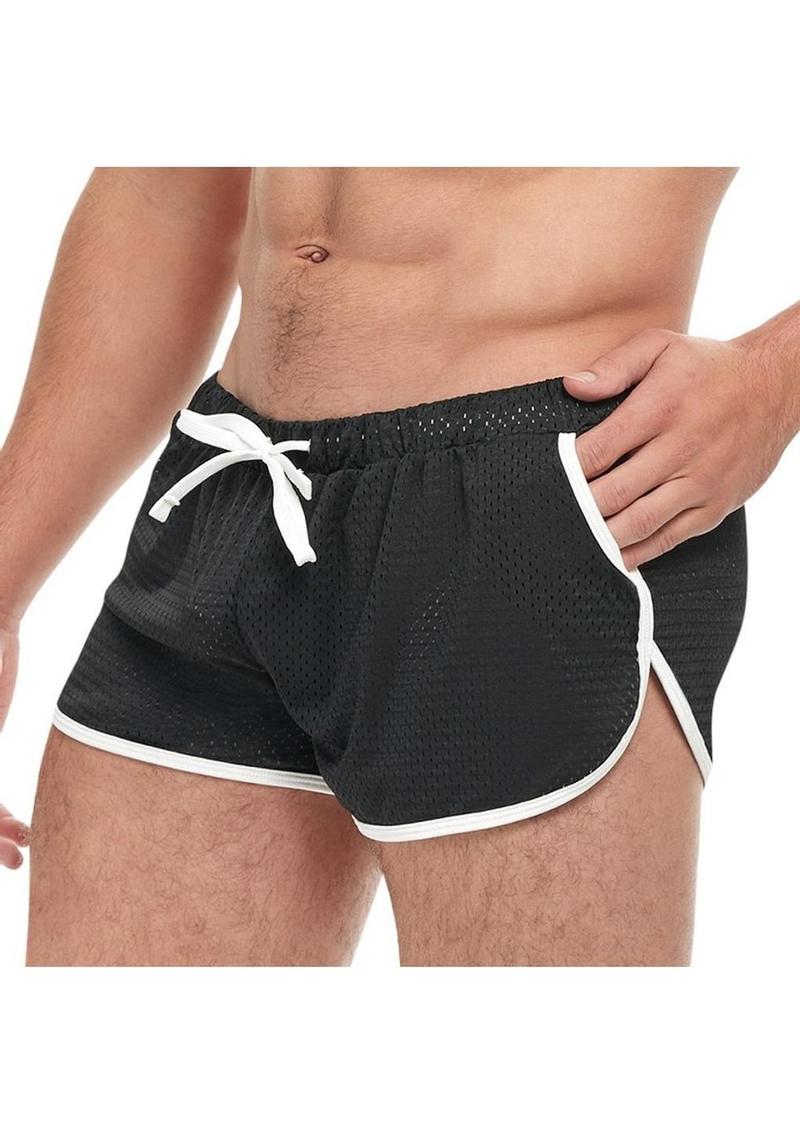 Goal Line Side Split Mesh Booty Shorts - Black - Medium/Small