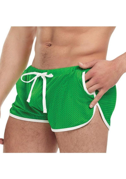 Goal Line Side Split Mesh Booty Shorts - Green - Medium/Small