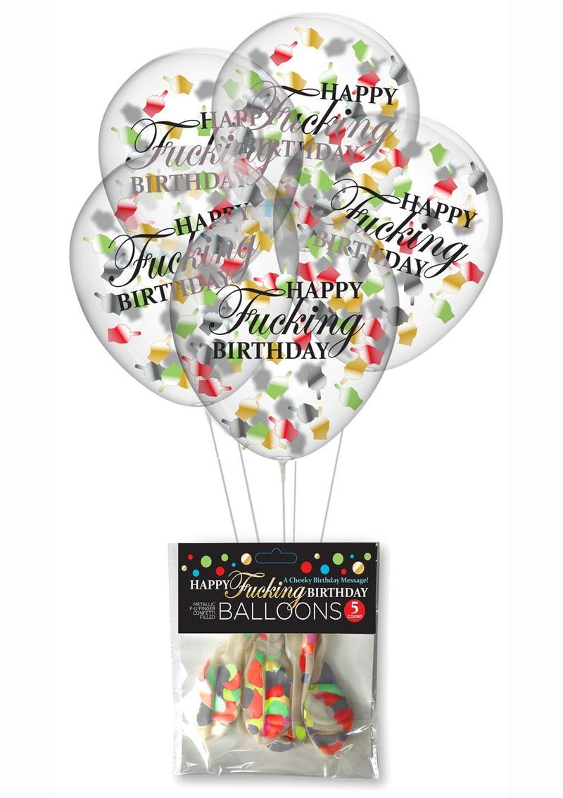 Happy F'n Birthday Confetti Balloons - Multicolor - 5 Per Pack