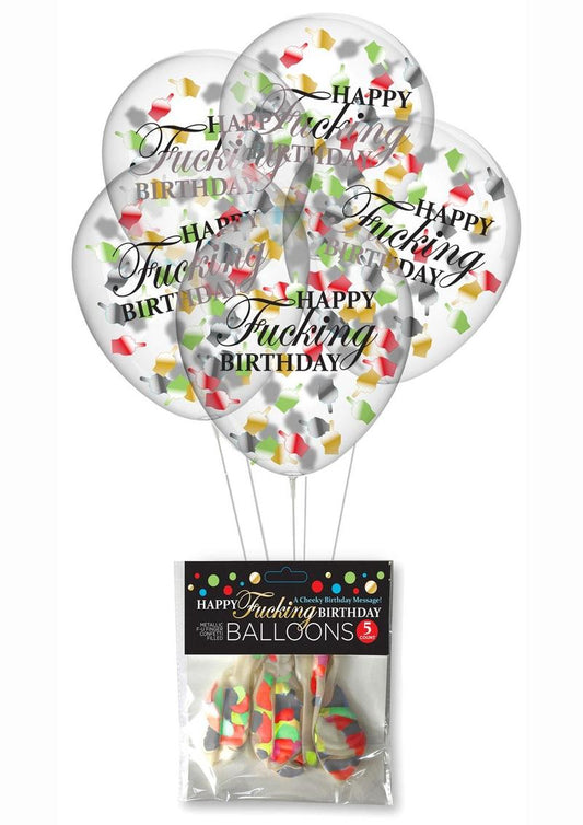 Happy F'n Birthday Confetti Balloons - Multicolor - 5 Per Pack