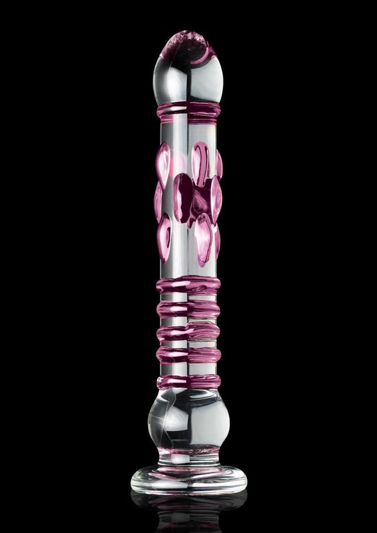 Icicles No. 6 Textured Glass Dildo - Clear/Pink - 8.5in