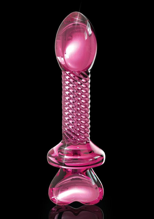 Icicles No. 82 Textured Glass Juicer Anal Probe with Heart Shaped Handle - Pink