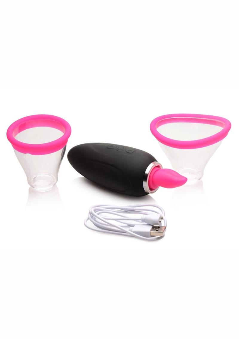 Inmi Lickgasm Mini 10x Licking and Sucking Rechargeable Silicone Clitoral Stimulator - Black/Clear/Pink