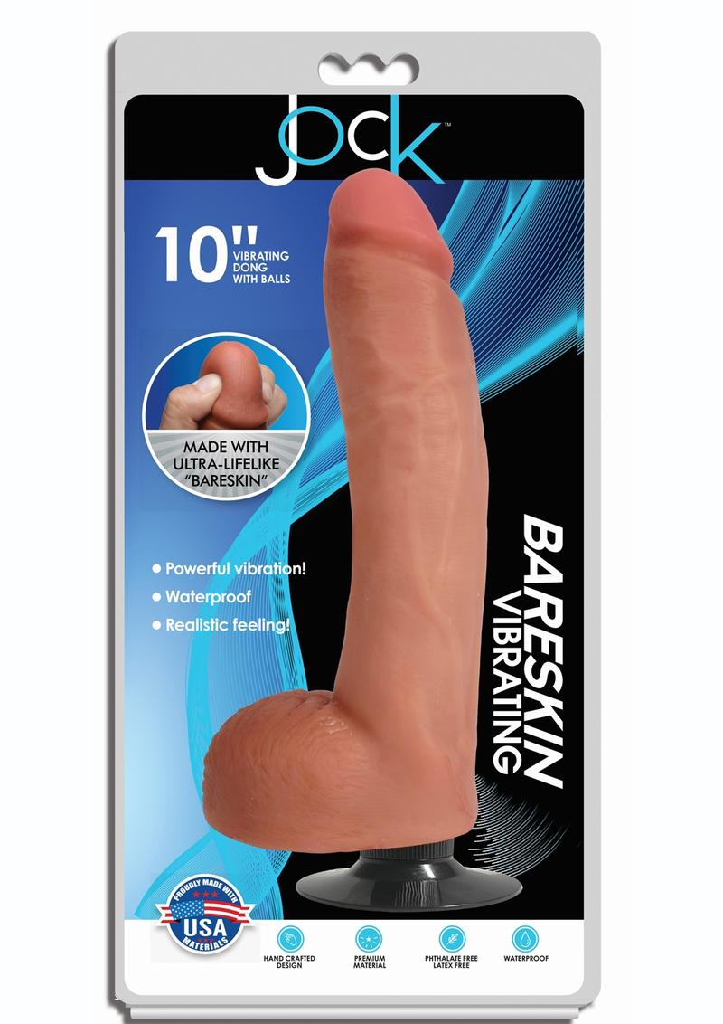 Jock Bareskin Realistic Vibrating Dong with Balls - Vanilla - 10in