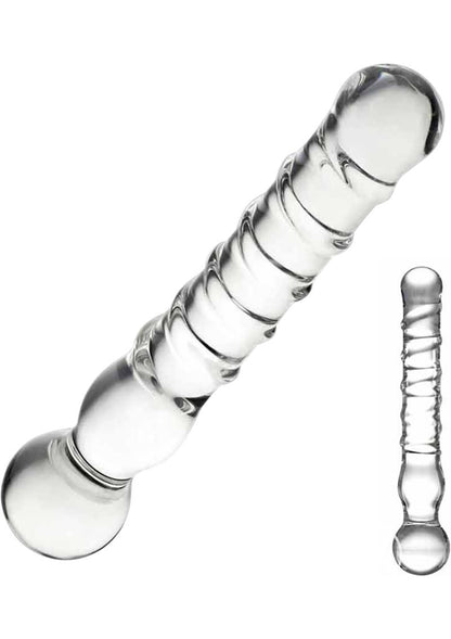 Joystick Textured Glass Dildo - Clear