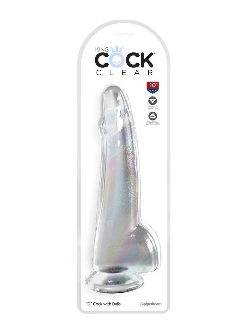 King Cock Clear Dildo with Balls - Clear - 10in