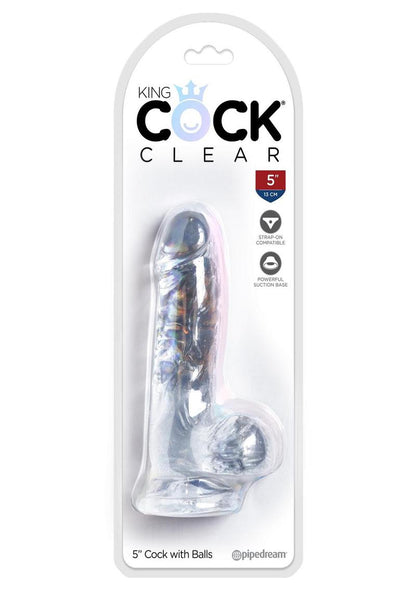 King Cock Dildo with Balls - Clear - 5in