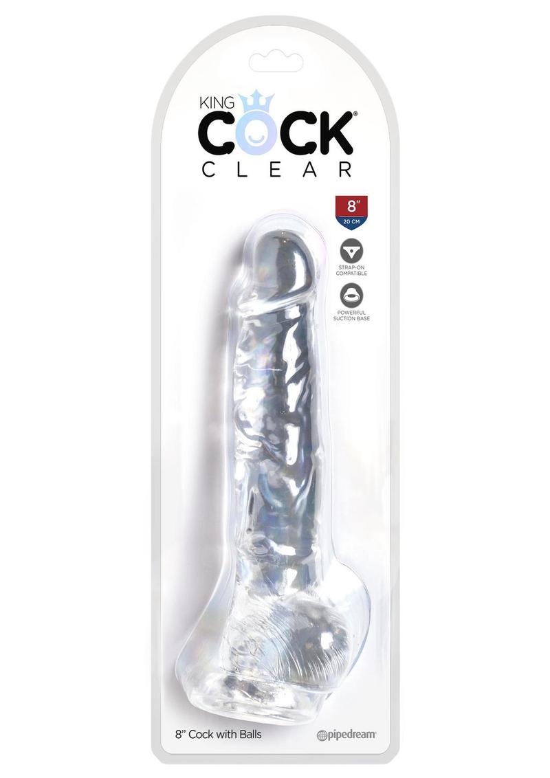 King Cock Dildo with Balls - Clear - 8in