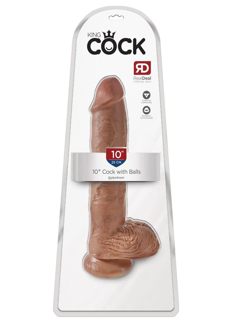 King Cock Dildo with Balls - Caramel/Tan - 10in