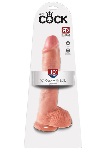 King Cock Dildo with Balls - Flesh/Vanilla - 10in