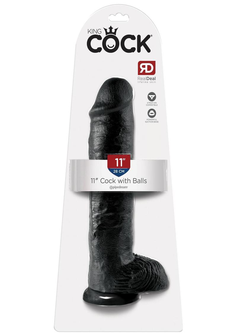 King Cock Dildo with Balls - Black - 11in