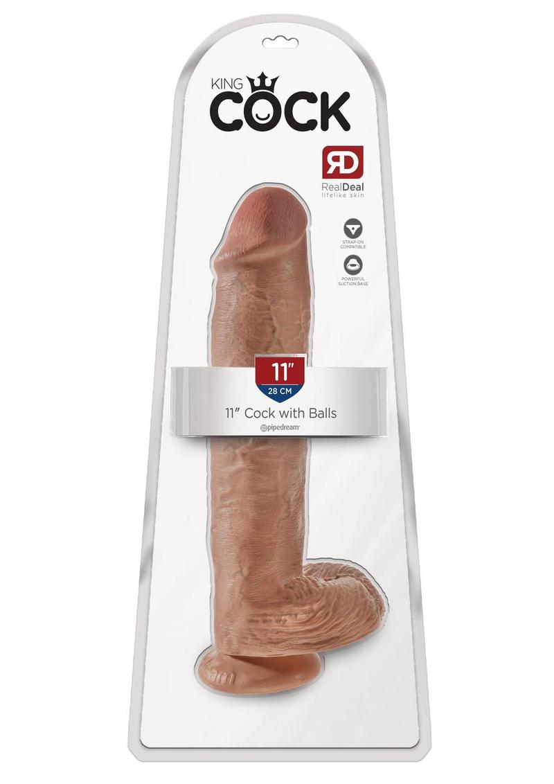 King Cock Dildo with Balls - Caramel - 11in