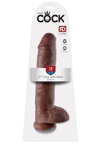 King Cock Dildo with Balls - Chocolate - 11in