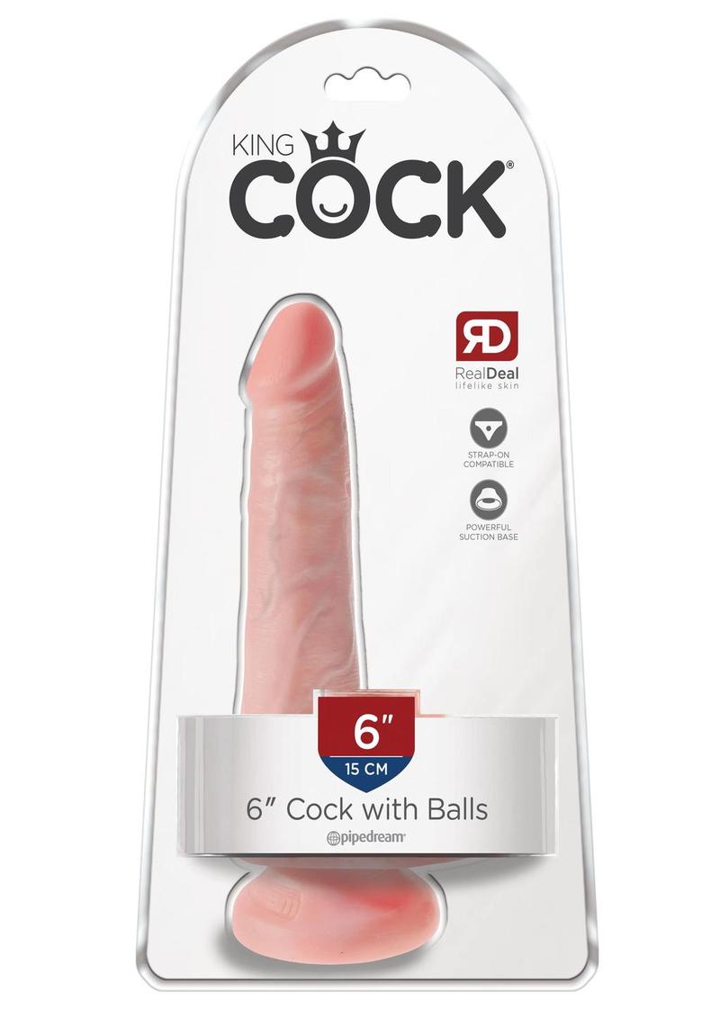 King Cock Dildo with Balls - Flesh/Vanilla - 6in