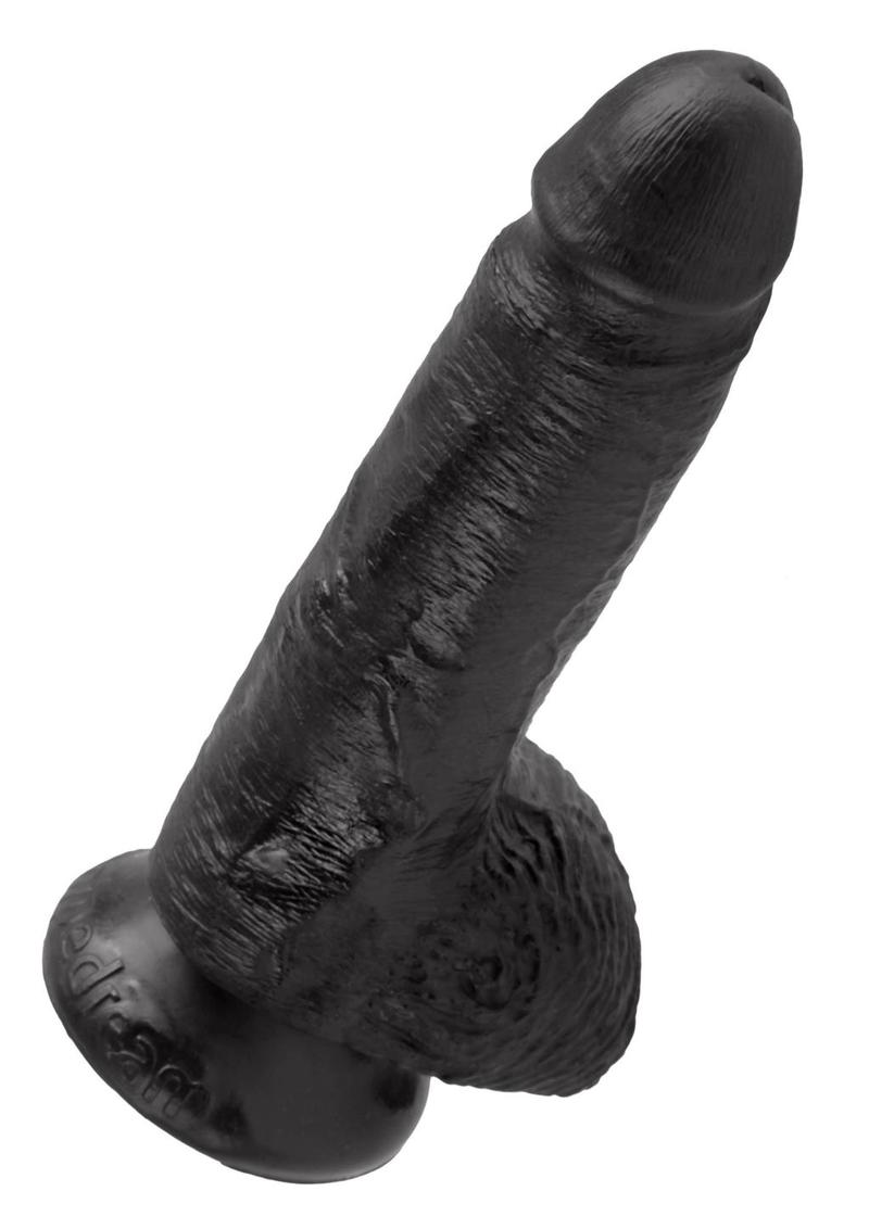 King Cock Dildo with Balls - Black - 7in