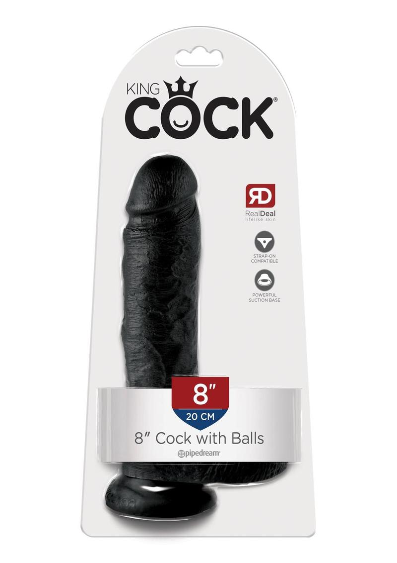 King Cock Dildo with Balls - Black - 8in