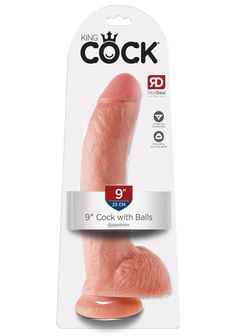 King Cock Dildo with Balls - Flesh/Vanilla - 9in