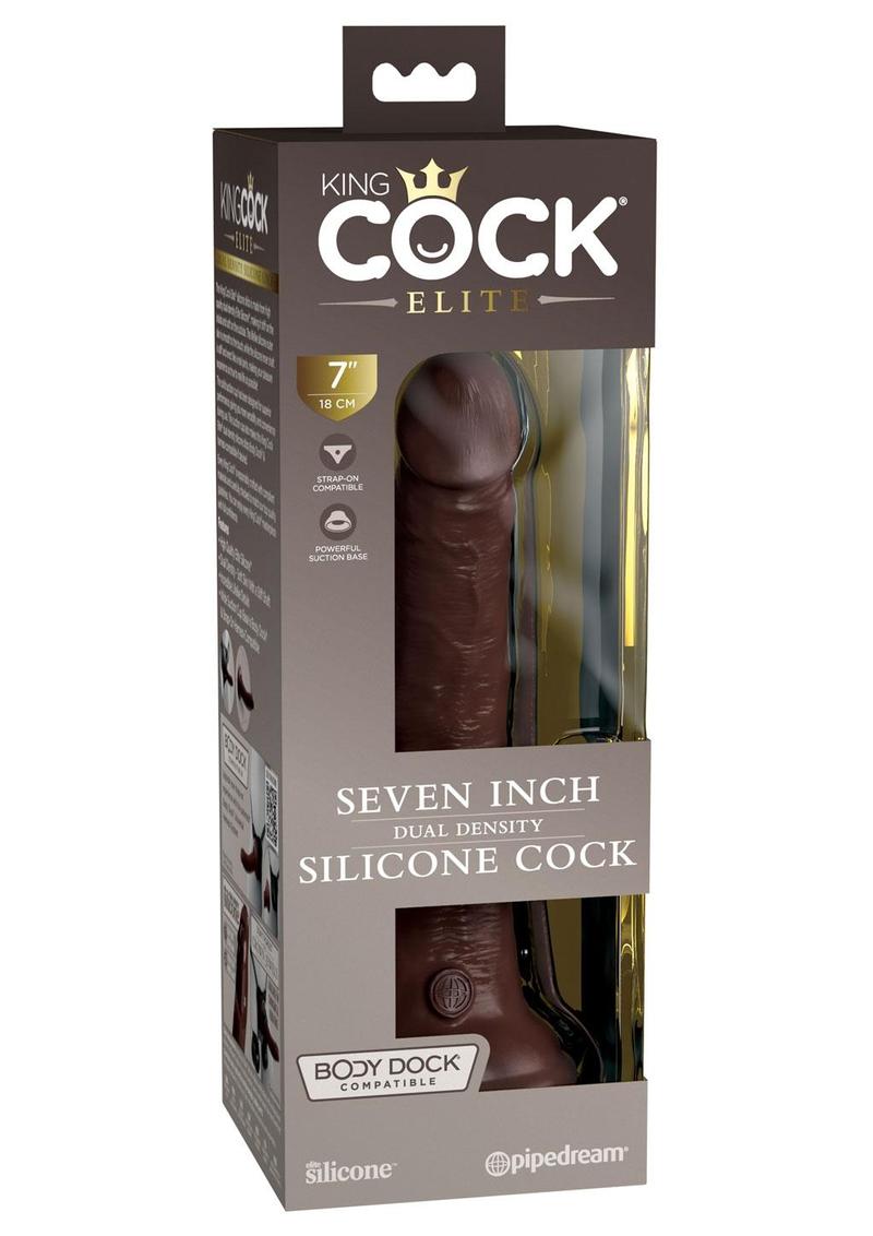 King Cock Elite Dual Density Silicone Dildo - Chocolate - 7in