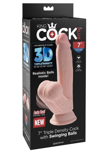 King Cock Triple Density Cock with Swinging Balls - Vanilla - 7in