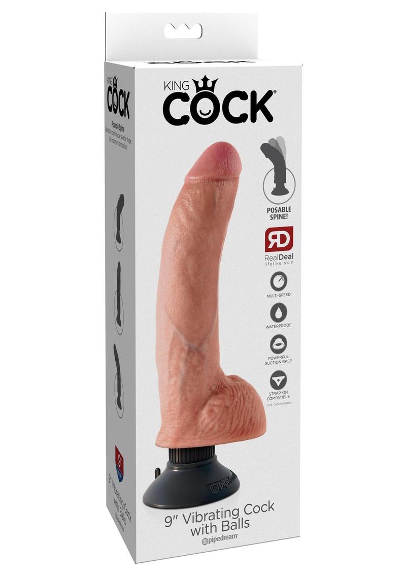 King Cock Vibrating Dildo with Balls - Vanilla - 9in