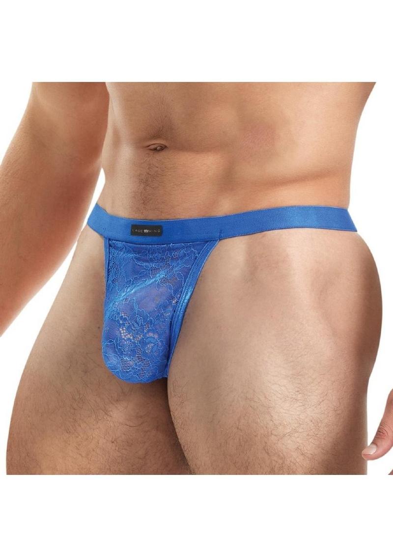 Lace King Lace G-String - Black/Blue - Large/XLarge