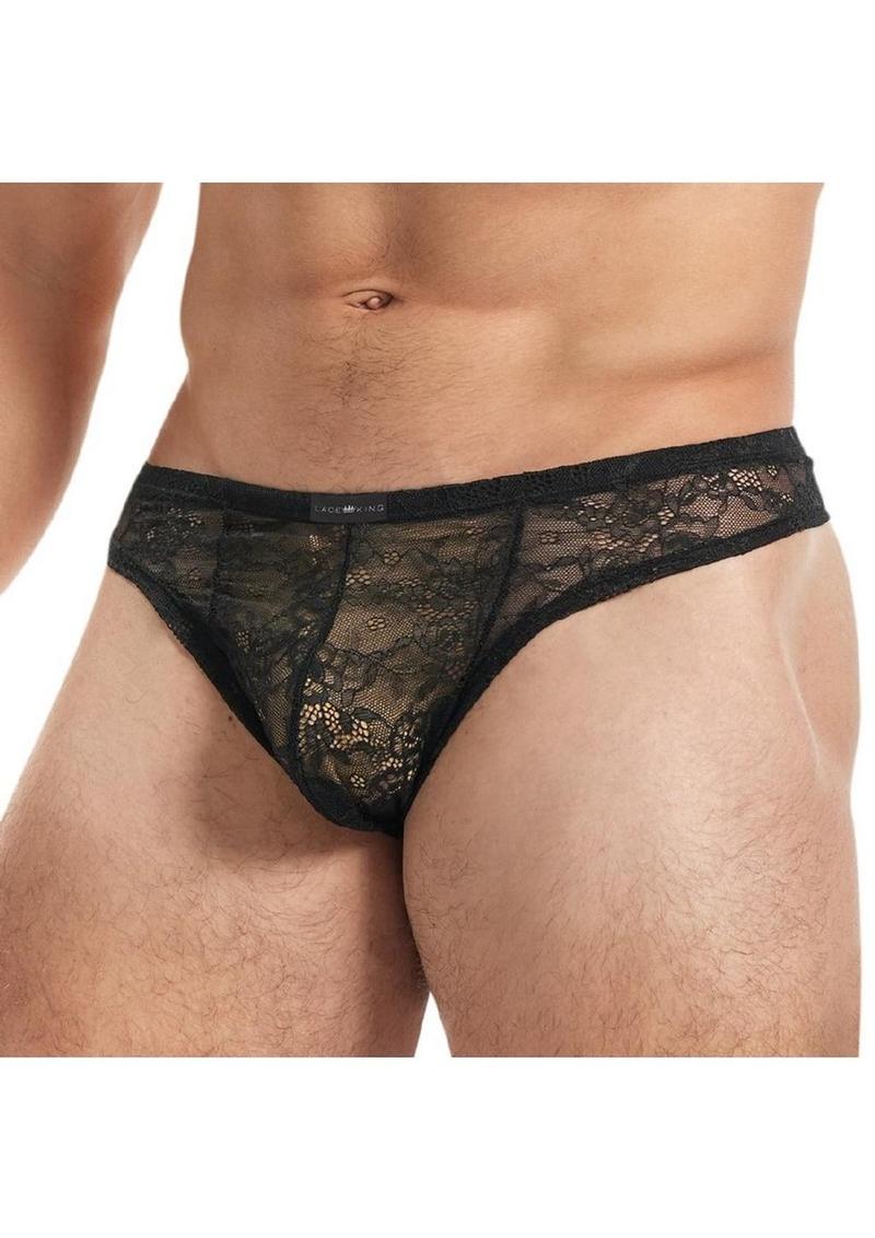 Lace King Lace Thong - Black - Large/XLarge