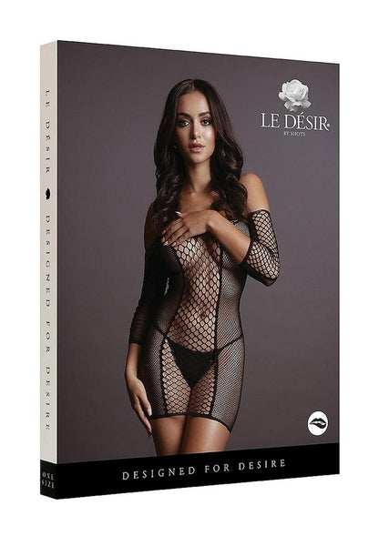 Le Desir Duo Net Sleeved Mini Dress - Black - One Size