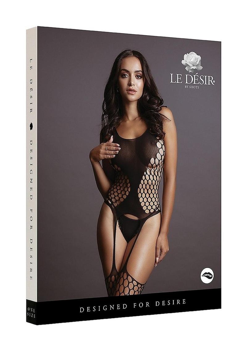 Le Desir Fence Suspender Bodystocking - Black - One Size