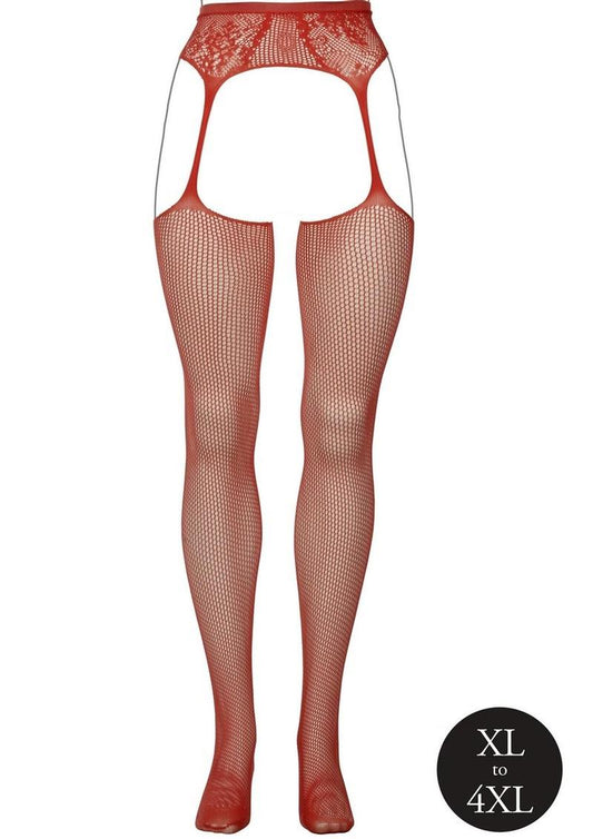 Le Desir Fishnet and Lace Garterbelt Stocking - Queen - Sunset Glow - Orange - Queen