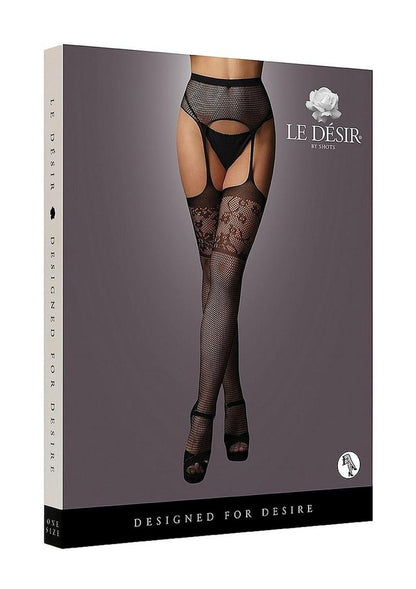 Le Desir Garterbelt Stocking with Lace Top - Black - One Size