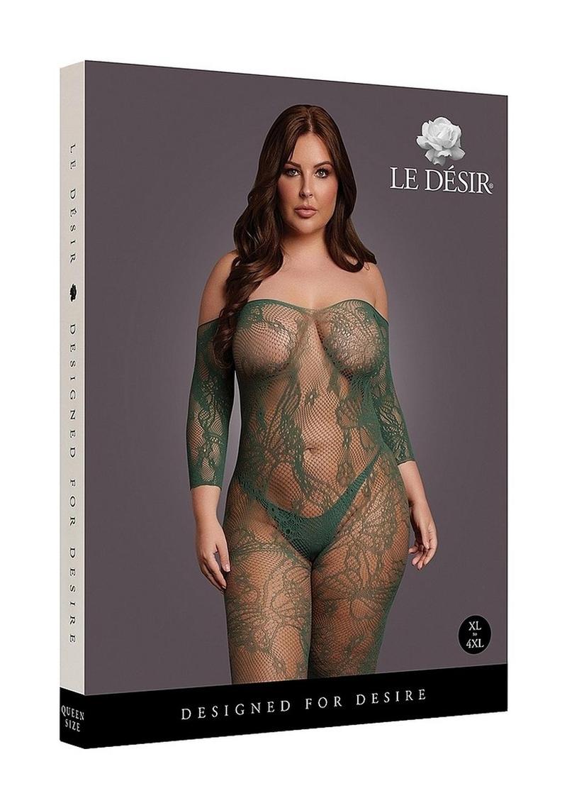 Le Desir Lace Long Sleeved Bodystocking - Green - Queen