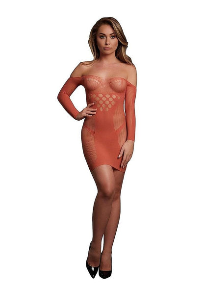 Le Desir Long Sleeved Net Mini Dress - One Size - Sunset Glow - Orange/Red - One Size