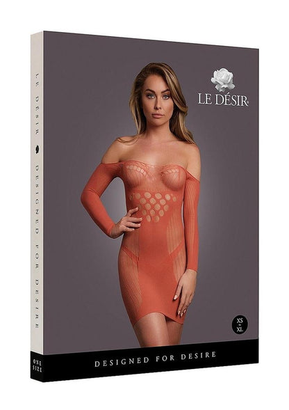 Le Desir Long Sleeved Net Mini Dress - One Size - Sunset Glow - Orange/Red - One Size