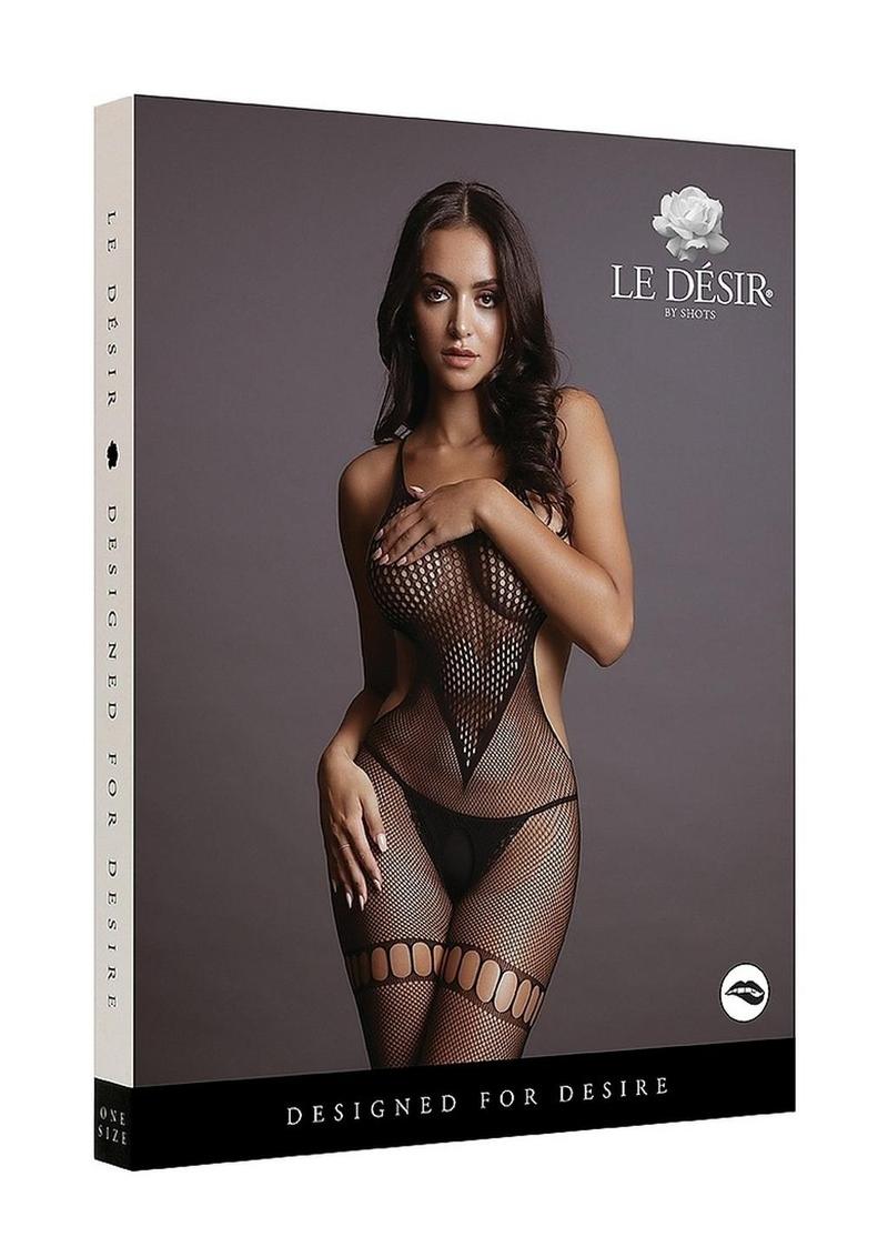 Le Desir Net High Neck Bodystocking - Black - One Size